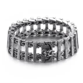 Trendy Punk-Inspired Men's Titanium Steel Bracelet with Hollow Dragon and Wolf Head Design