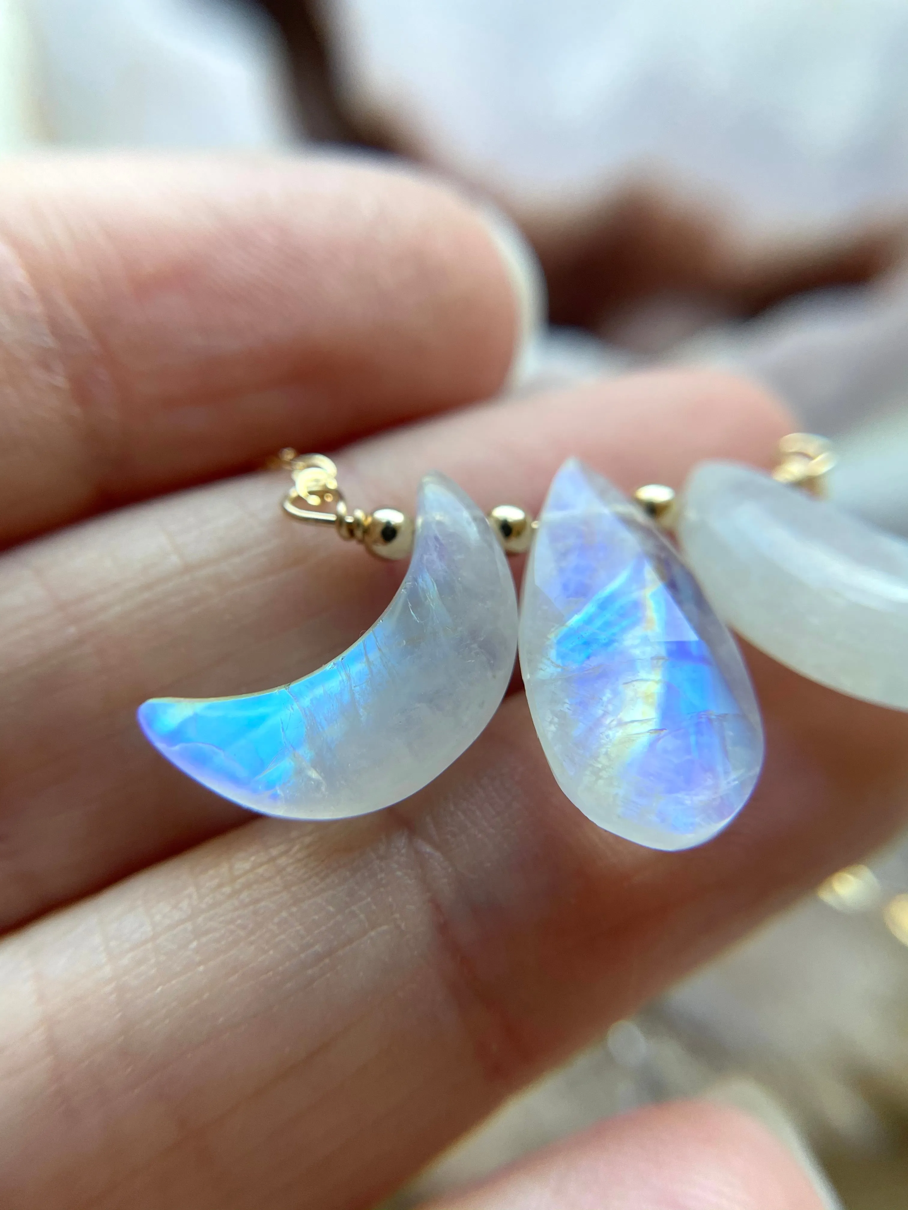 Triple Moon Goddess Necklace - Rainbow Moonstone - Orginal Design Crystal Jewelry - Moon Jewelry