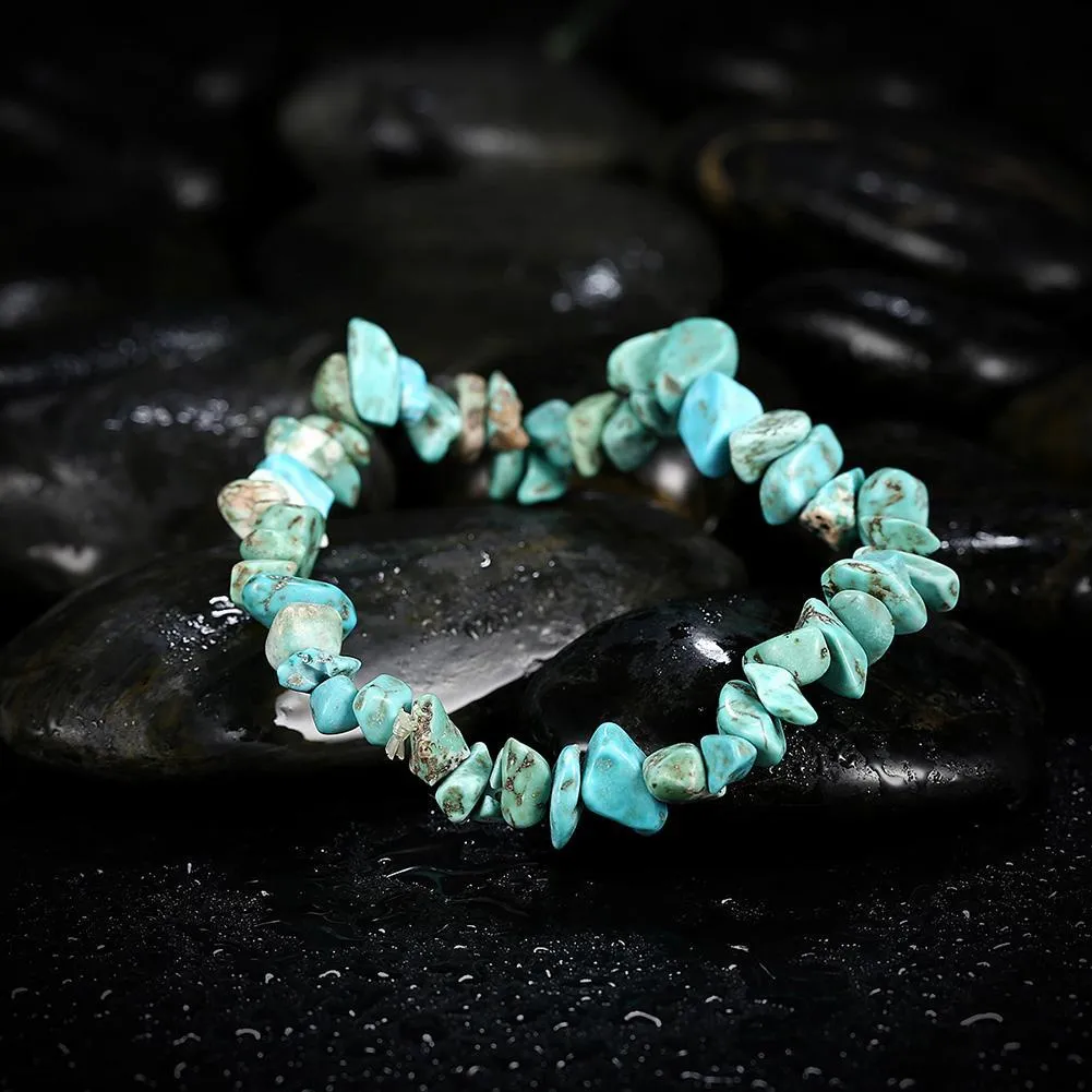 Turquoise Adjustable Natural Stone Bracelet in 18K White Gold Plated