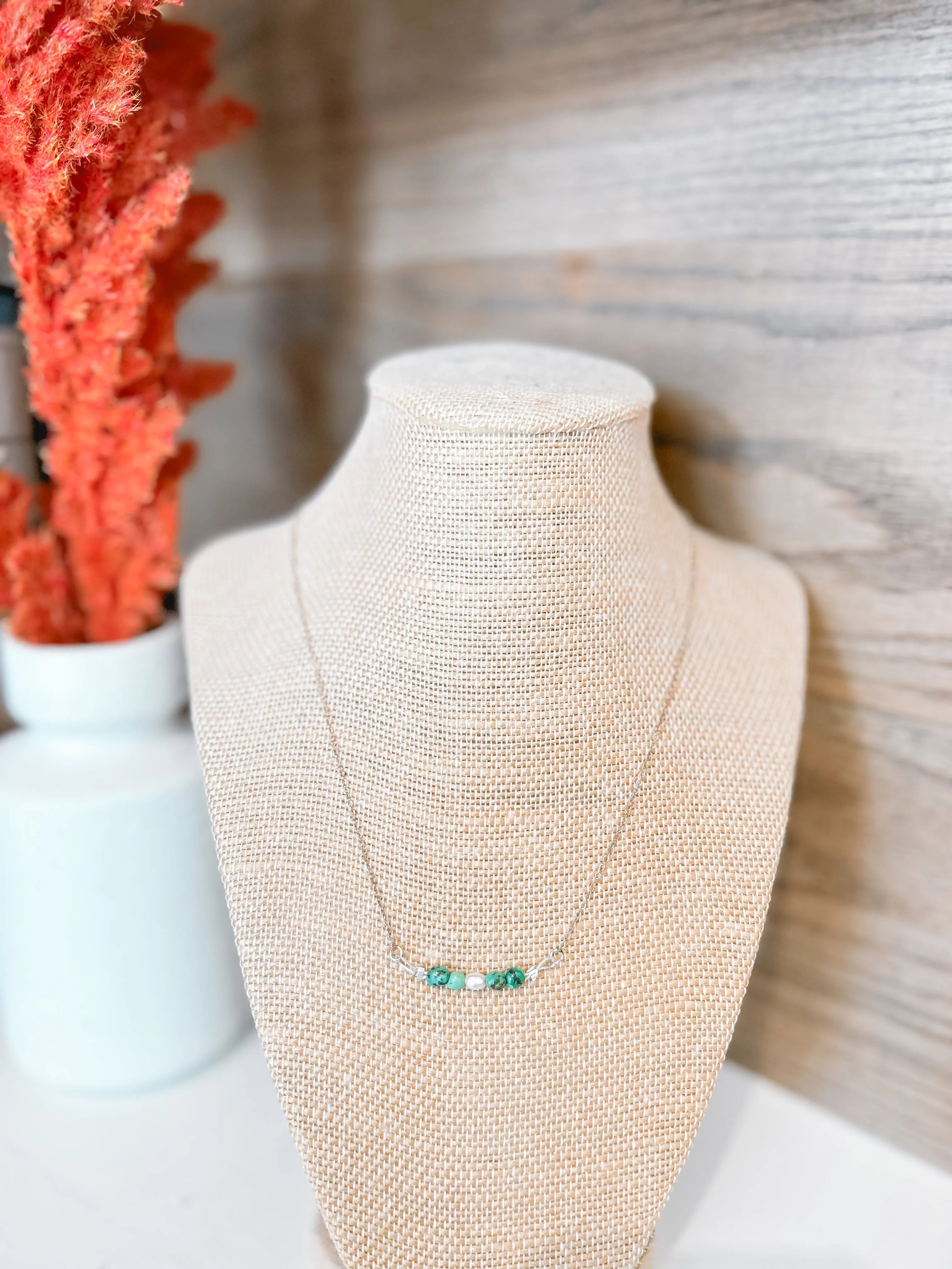 Turquoise Bar & Pearl Sterling Silver Necklace