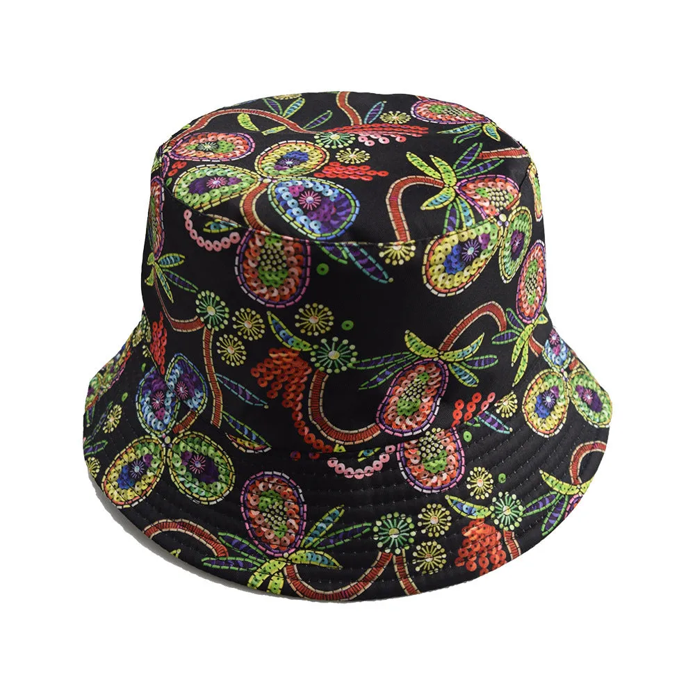 Unisex Reservible pomegranate Print Boonie Bucket Hat Cap Brim Outdoor Sun Safari Camping Fishing