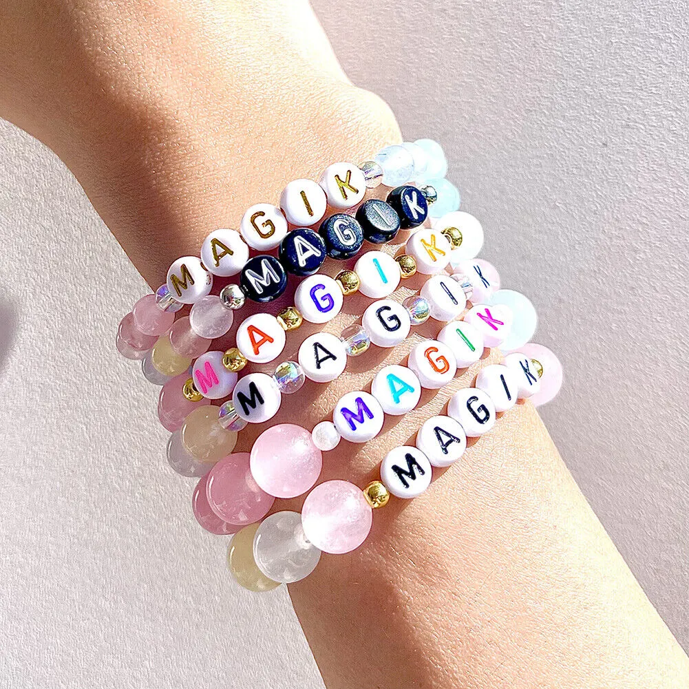 US Handmade Name Bracelet Morganite Energy Yoga Stone Bead Beaded Mama Bracelet