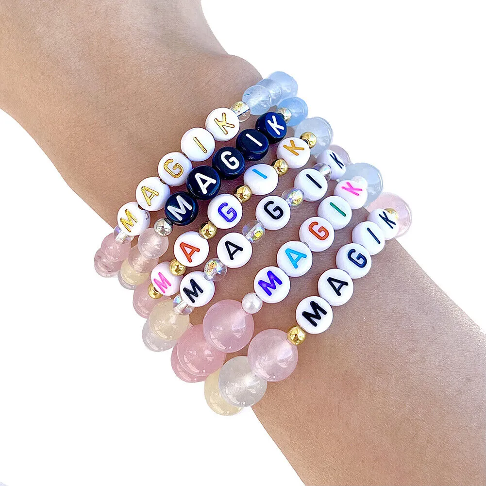 US Handmade Name Bracelet Morganite Energy Yoga Stone Bead Beaded Mama Bracelet