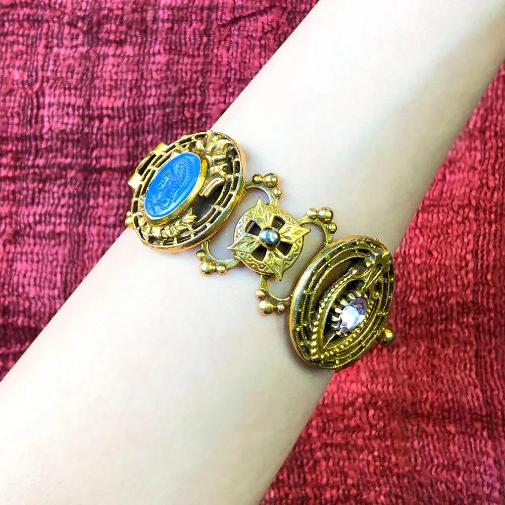 【USA輸入】ヴィンテージ インタリオ ナイト フィリグリー ブレスレット/Vintage Intaglio Knight Filigree Bracelet