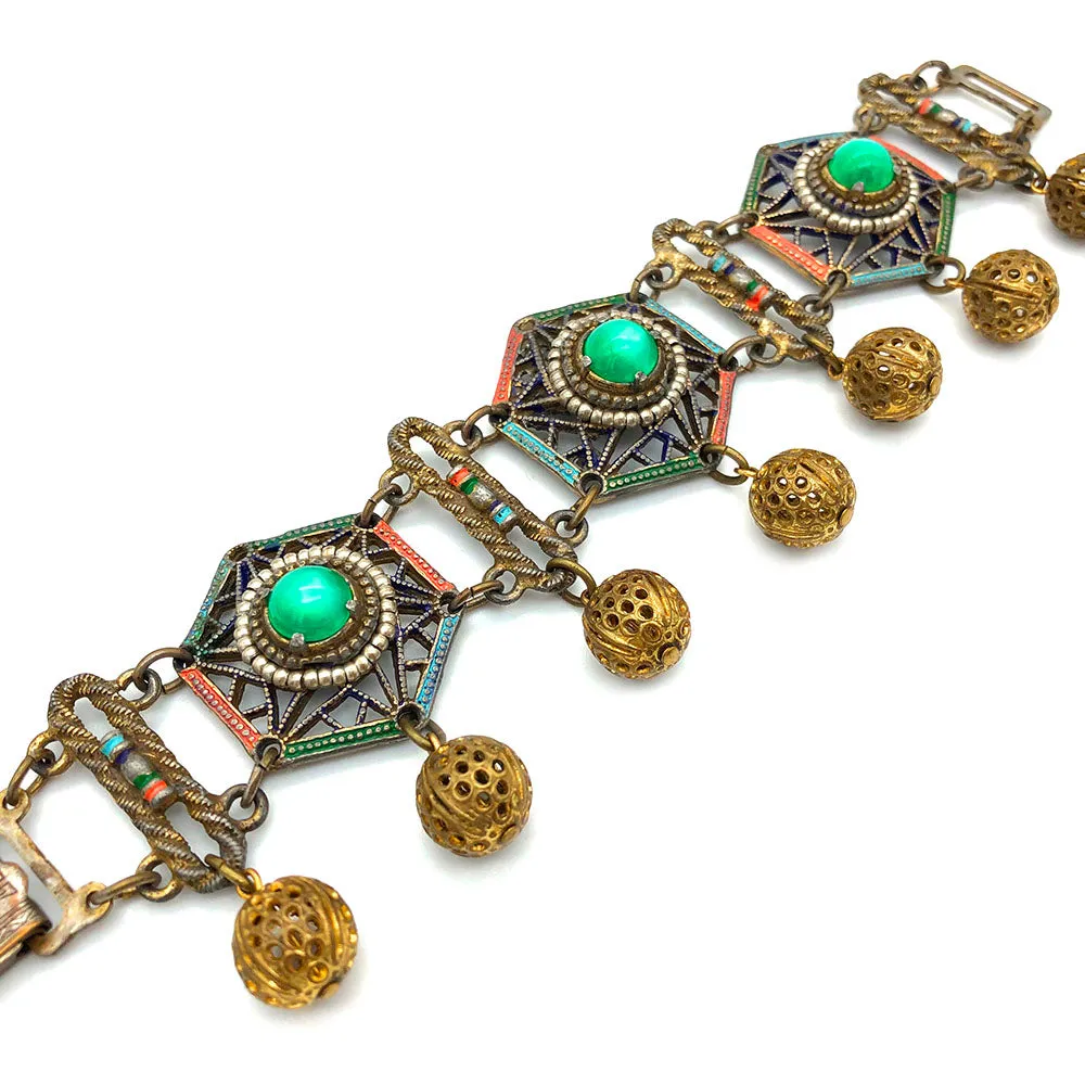 【USA輸入】ヴィンテージ トライバル カボション フィリグリー ブレスレット/Vintage Tribal Cabochon Filigree Bracelet