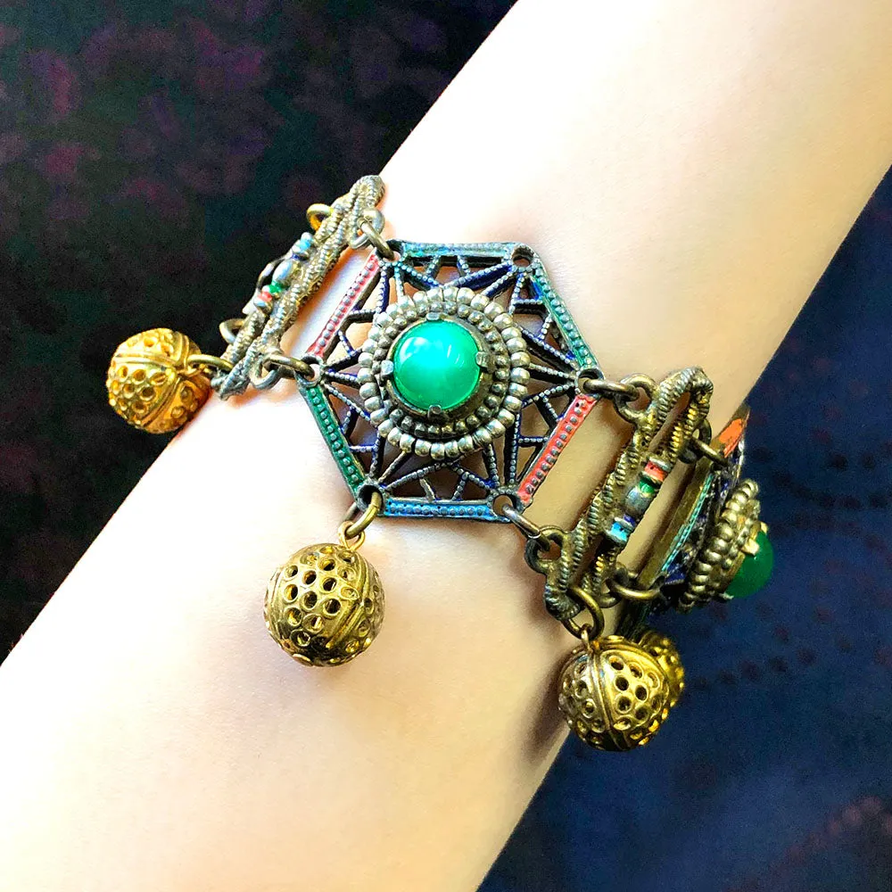 【USA輸入】ヴィンテージ トライバル カボション フィリグリー ブレスレット/Vintage Tribal Cabochon Filigree Bracelet