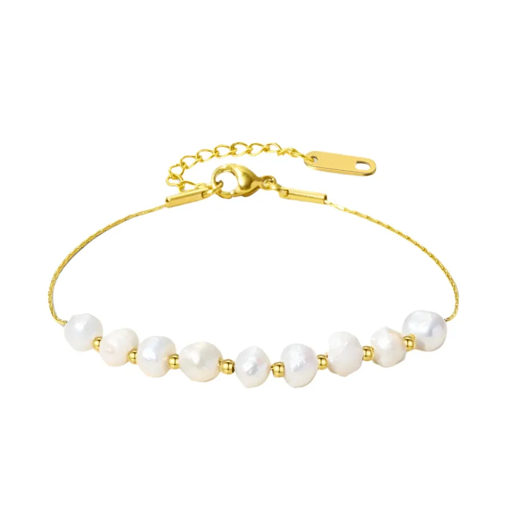 VAIGE Elegant Stainless Steel Freshwater Pearl Bracelet - Trendy Irregular Design for All Occasions