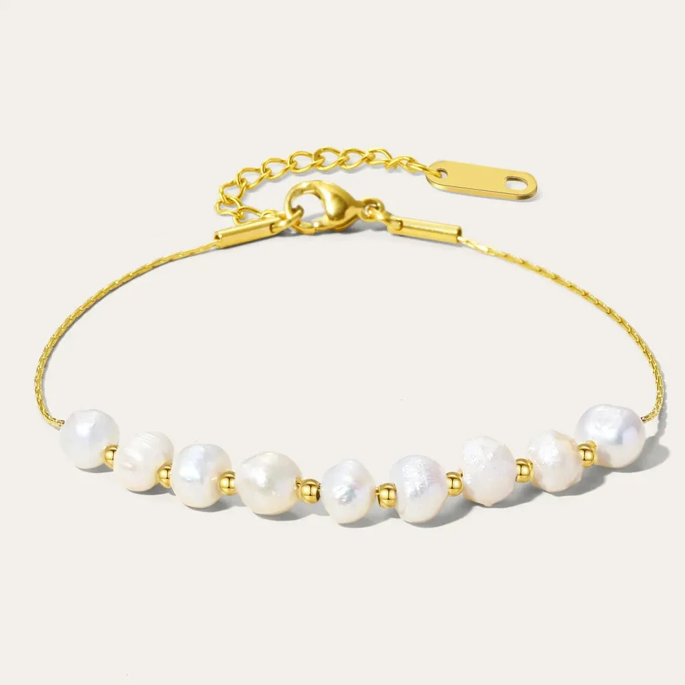 VAIGE Elegant Stainless Steel Freshwater Pearl Bracelet - Trendy Irregular Design for All Occasions