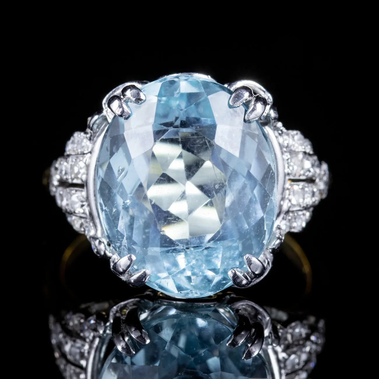 Vintage Aquamarine Diamond Ring 18Ct Gold 13Ct Aqua Circa 1940