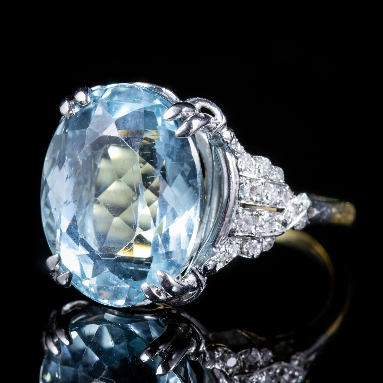 Vintage Aquamarine Diamond Ring 18Ct Gold 13Ct Aqua Circa 1940