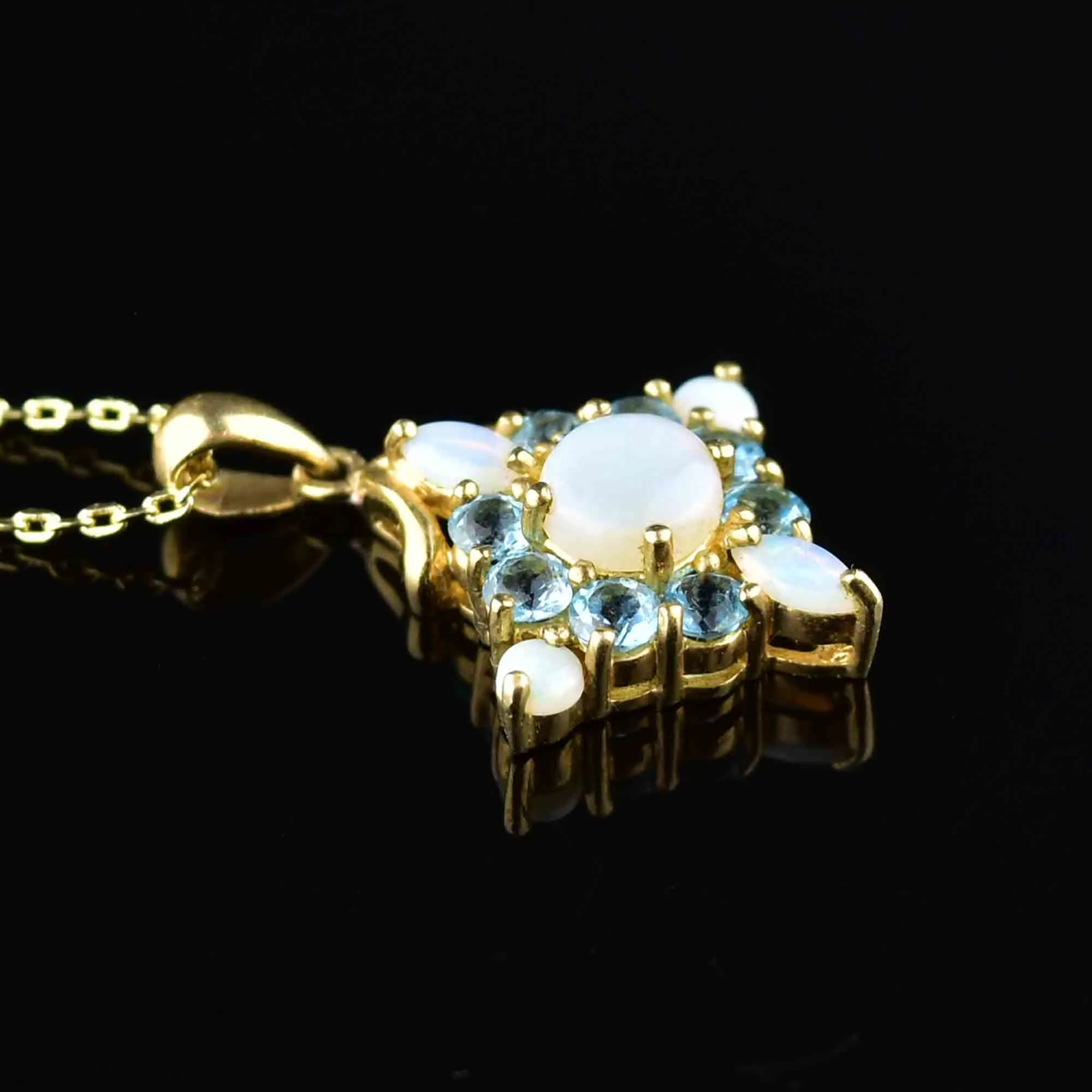 Vintage Blue Topaz Opal Gold Pendant Necklace