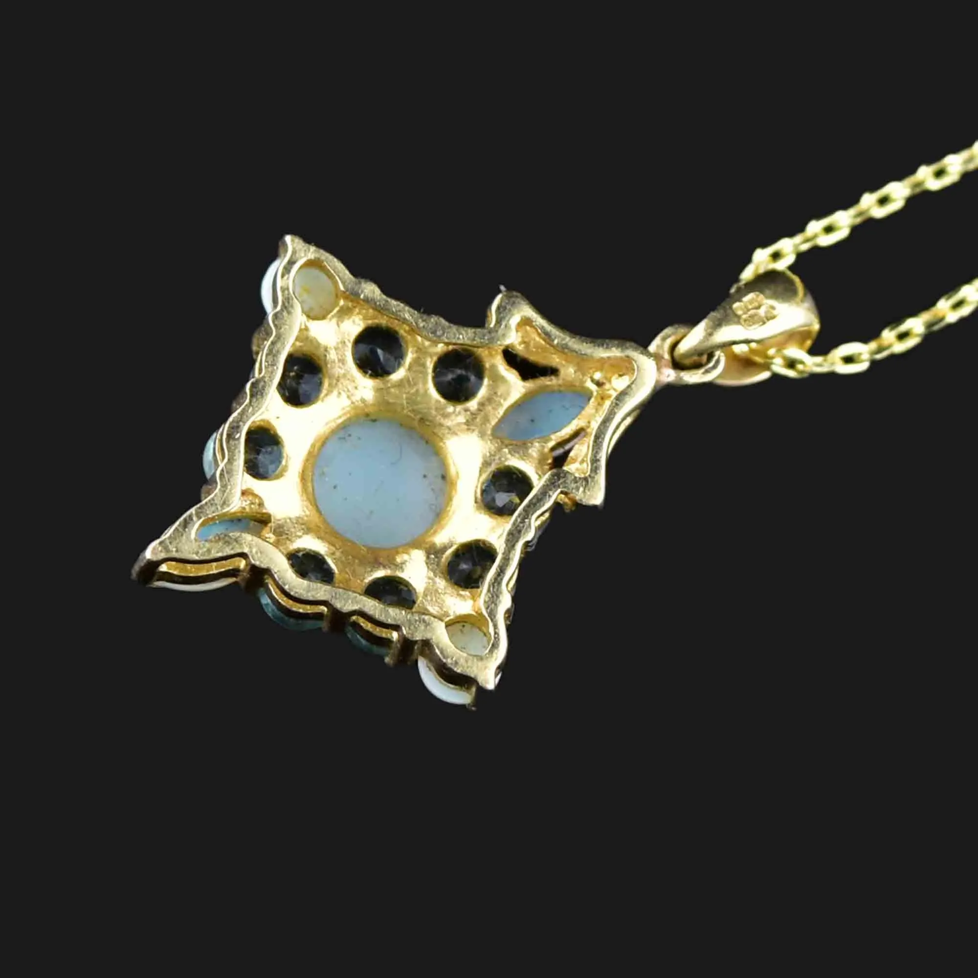 Vintage Blue Topaz Opal Gold Pendant Necklace