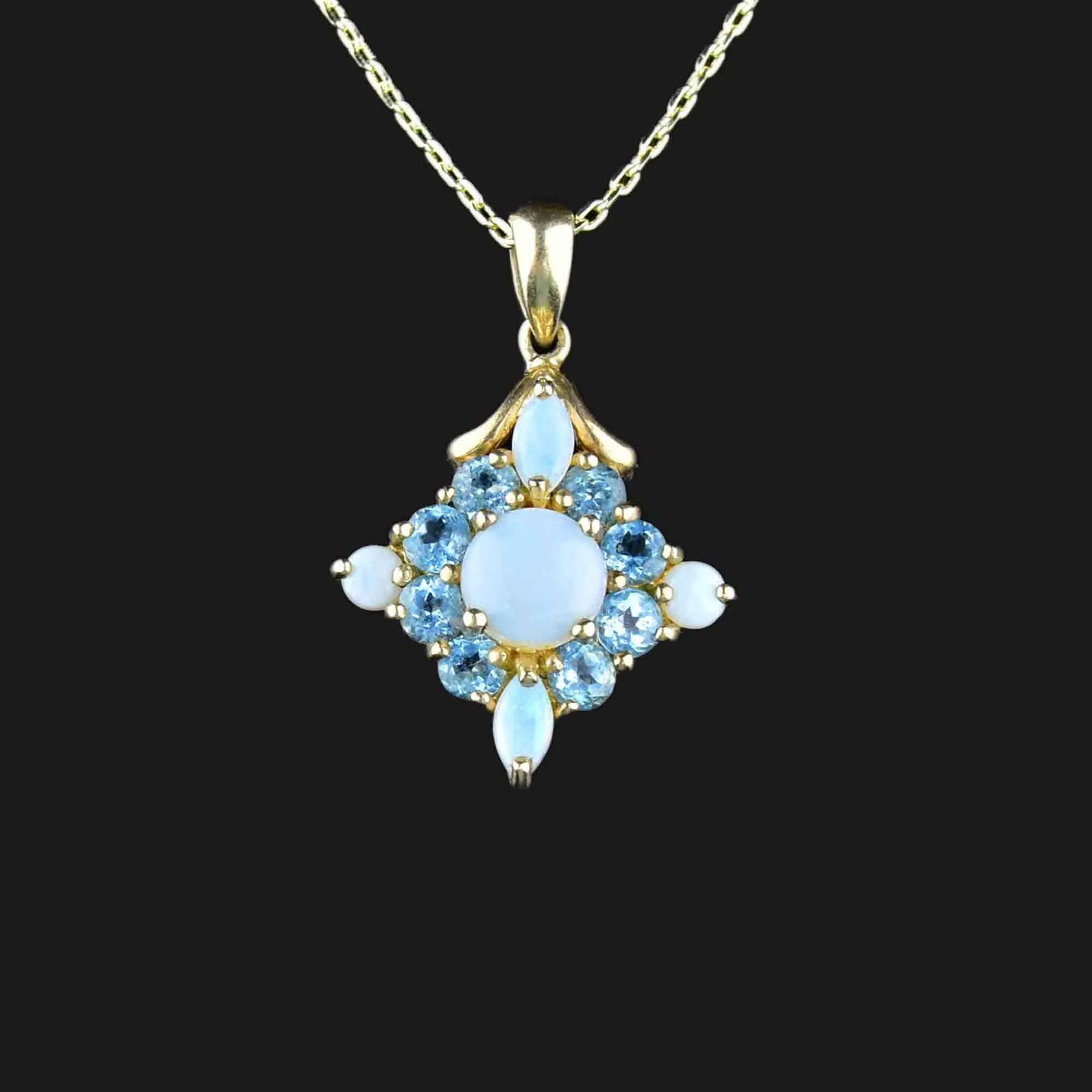 Vintage Blue Topaz Opal Gold Pendant Necklace