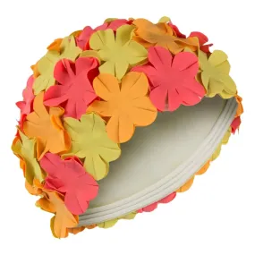 Vintage Style Swim Cap With Pink Orange Yellow Flowers For Women