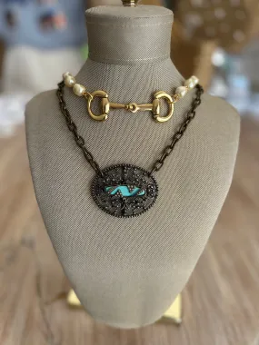 Vintage Turquoise Stone Shoe Clip Necklace