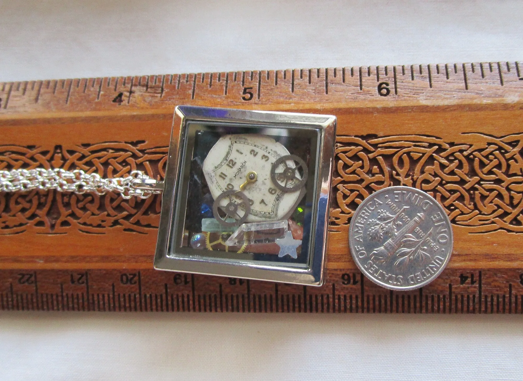 Vintage Watchworks Glass Locket Keepsake Steampunk Pendant Necklace