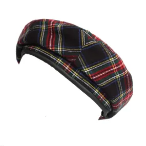 Wool Beret Hat Tartan Check Leather Sweatband KR9539