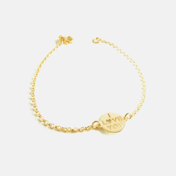 Yellow Goldtone "I Love You" Charm Bracelet 7 inch